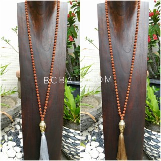 buddha head full rudraksha bead wood necklaces tassel pendant